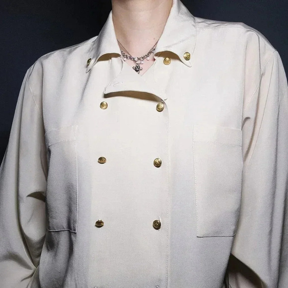 Vintage 70s pirate cream button-up shirt with pointy collar and gold buttons - Picture 1 of 16